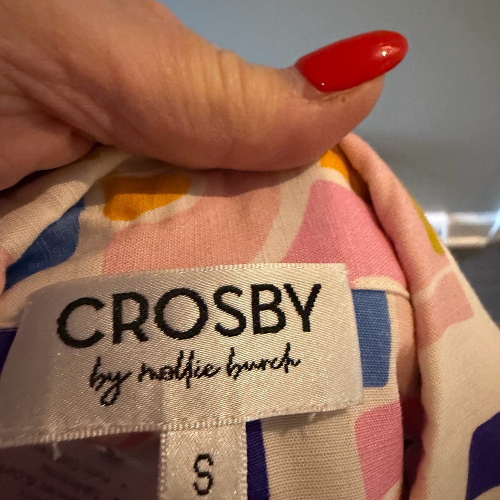 CROSBY by Mollie Burch Pink and Blue Geometric Linen Dress - Picture 3 of 3